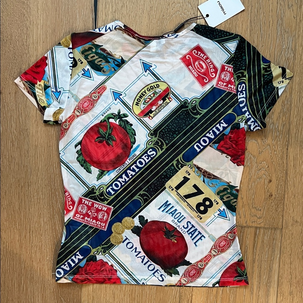 Miaou White Graphic Short Sleeve Tee with Red & Green Accents - Picture 4 of 9